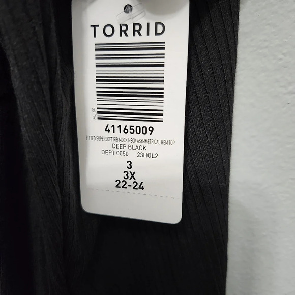 Torrid women's fitted super soft rib knit asymmetrical hem black top siz… - Picture 6 of 7